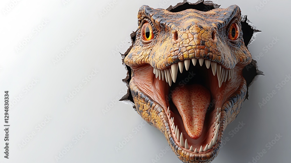 Naklejka premium 3D dinosaur sculpture with dramatic lifelike details photo