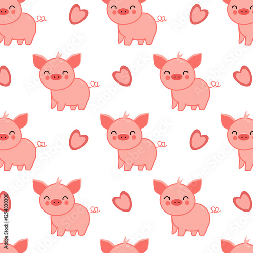 Pattern con graziosi maialini rosa e cuoricini