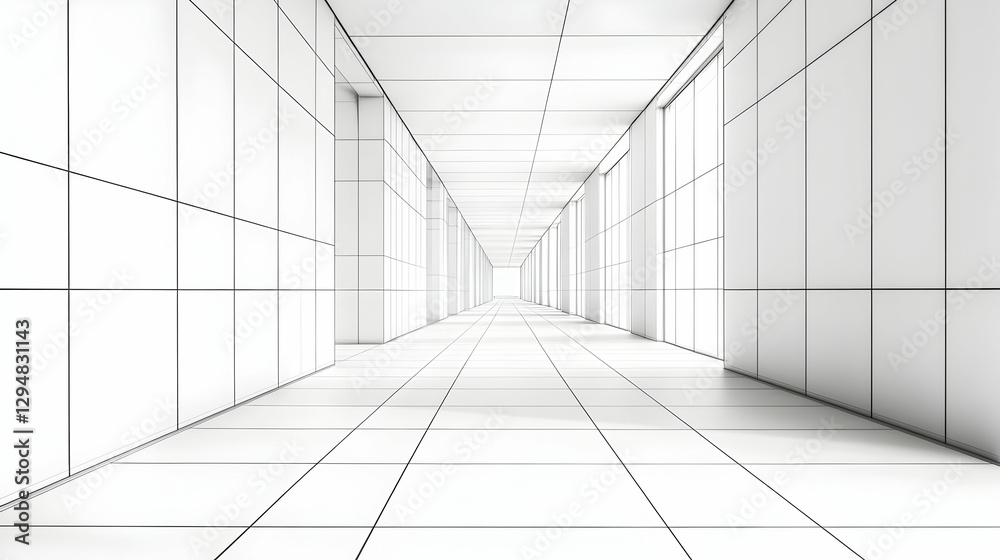 White Architectural Corridor Perspective White Architectural Corridor Perspective