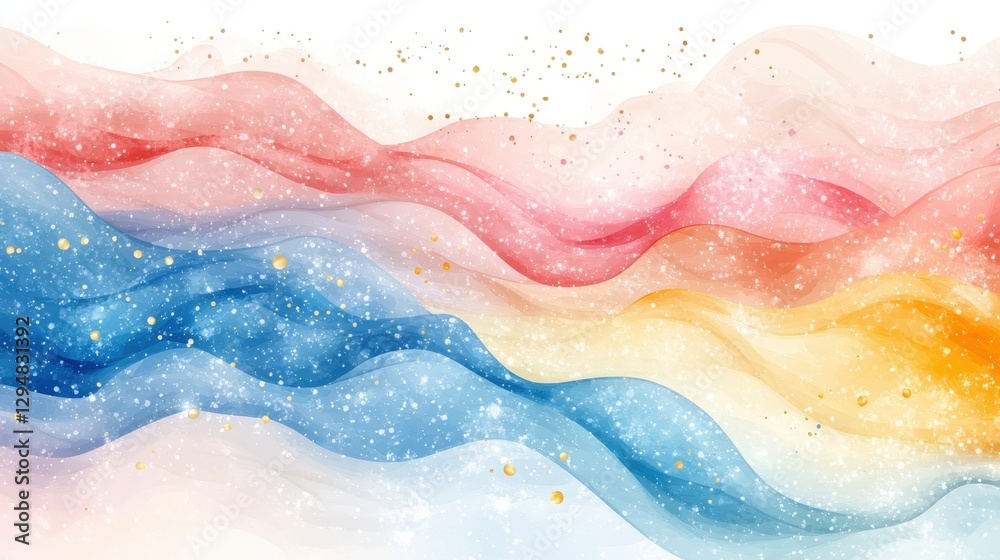 Fototapeta premium Abstract Waves of Color with Sparkles in Soft Pastel Tones