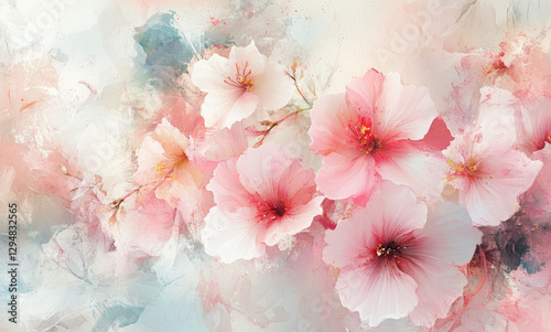 A soft, artistic depiction of pink and white flowers against a dreamy background.