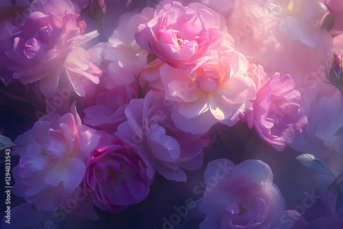 A soft, ethereal arrangement of pink roses creating a dreamy floral atmosphere.