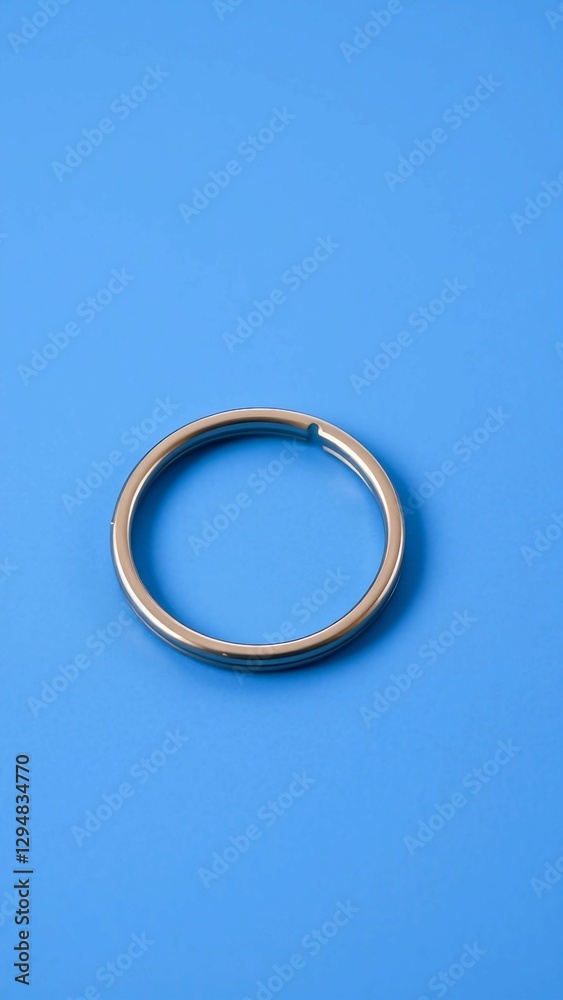 Steel key ring on blue paper background Blank key chain or fashion accessory for your design Can put Steel key ring on blue paper background Blank key chain or fashion accessory for your design Can put