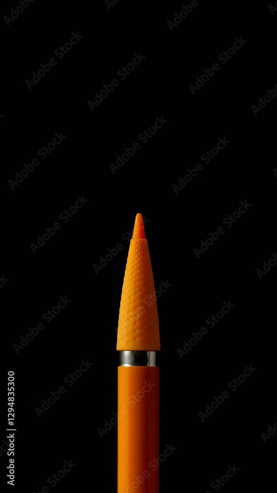 Orange ballpoint pen on dark background vertical Orange ballpoint pen on dark background vertical