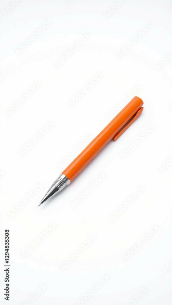 Orange ballpoint pen isolated on white background Blank template of pen for design (Clipping path) v Orange ballpoint pen isolated on white background Blank template of pen for design (Clipping path) v