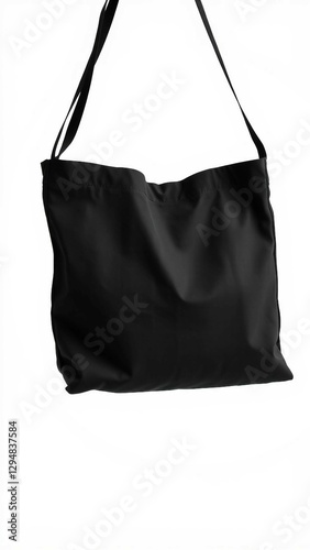 Black fabric bag isolated on white background Cloth handbag for your design Recycled material Clippi photo