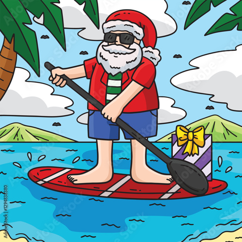 Christmas in July Santa Paddle Boarding Colored 