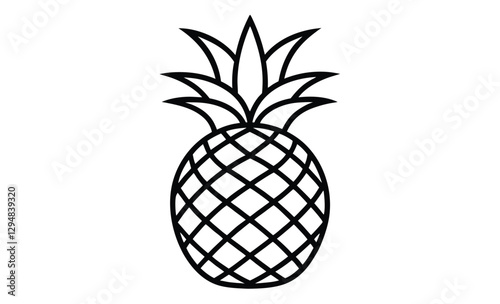 Pineapple silhouette, tropical fruit vector, black and white illustration
