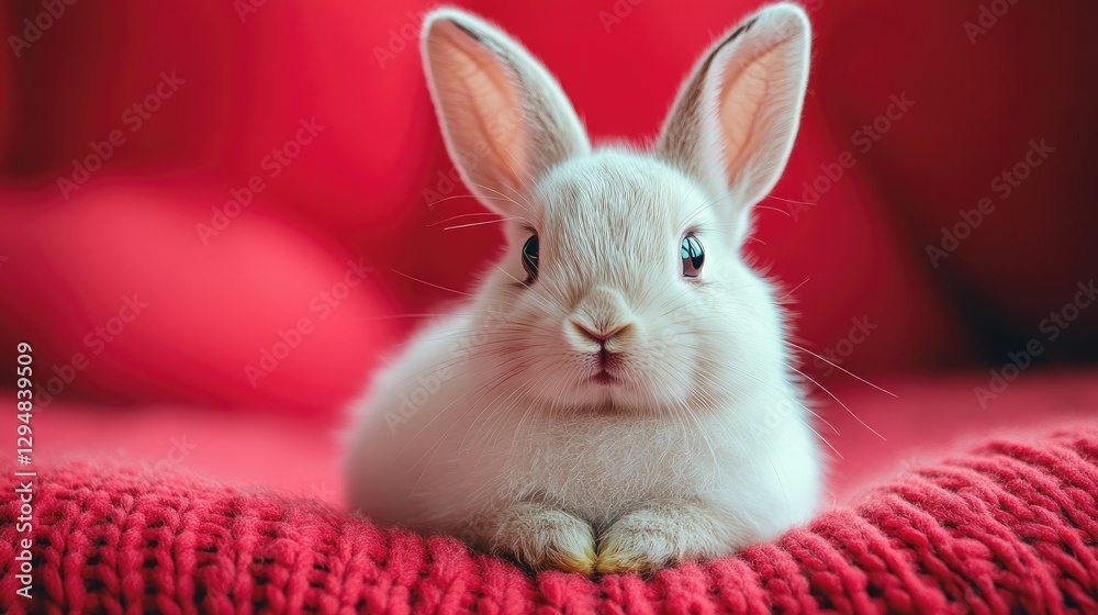 Obraz premium Photo of a little bunny, on a soft pink background Easter theme