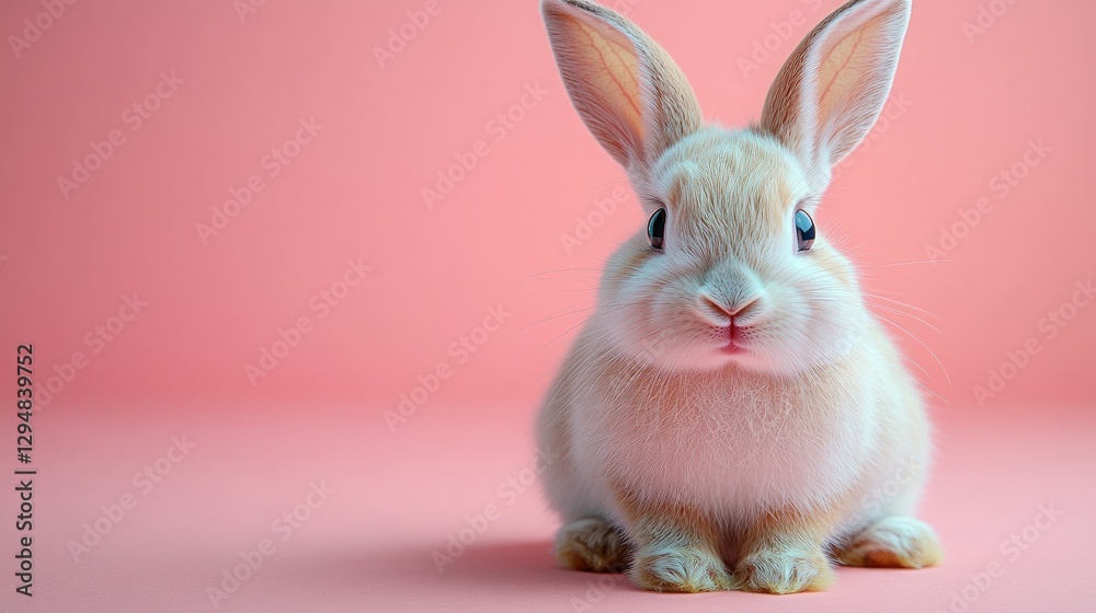 Obraz premium Photo of a little bunny, on a soft pink background Easter theme