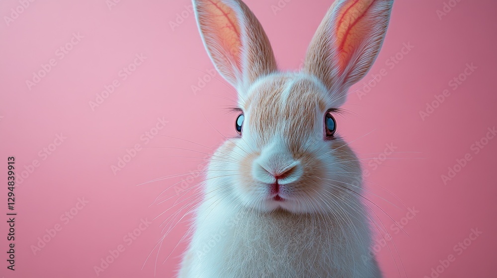 Fototapeta premium Photo of a little bunny, on a soft pink background Easter theme