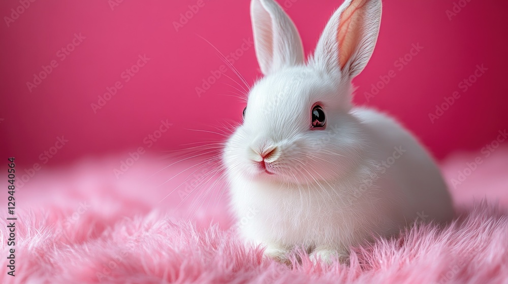 Obraz premium Photo of a little bunny, on a soft pink background Easter theme
