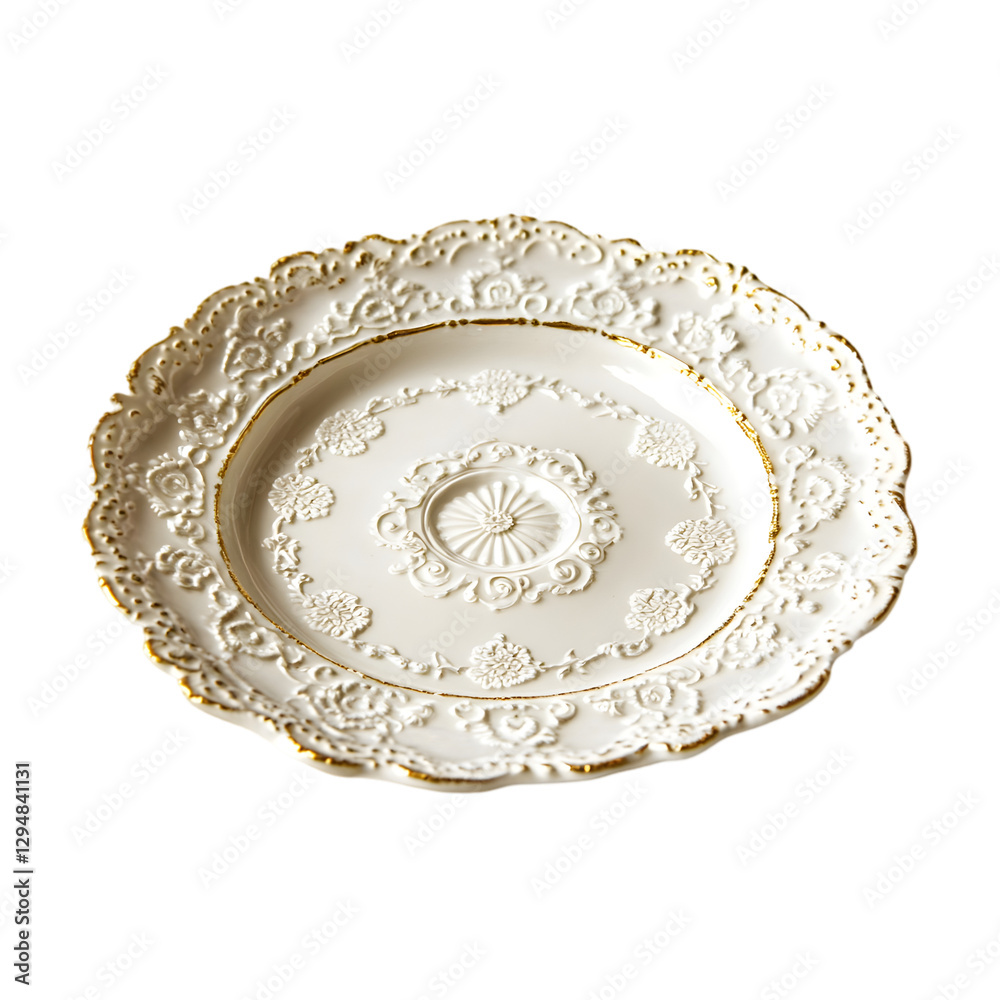 Luxurious white porcelain plate with delicate patterns and gold accents perfect for elegant dining occasions Luxurious white porcelain plate with delicate patterns and gold accents perfect for elegant dining occasions