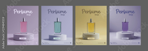 instagram perfume bottles shop store poster template social media banner red concept sales promotion dark black vector logo background color slider carousel minimal design square size post templates