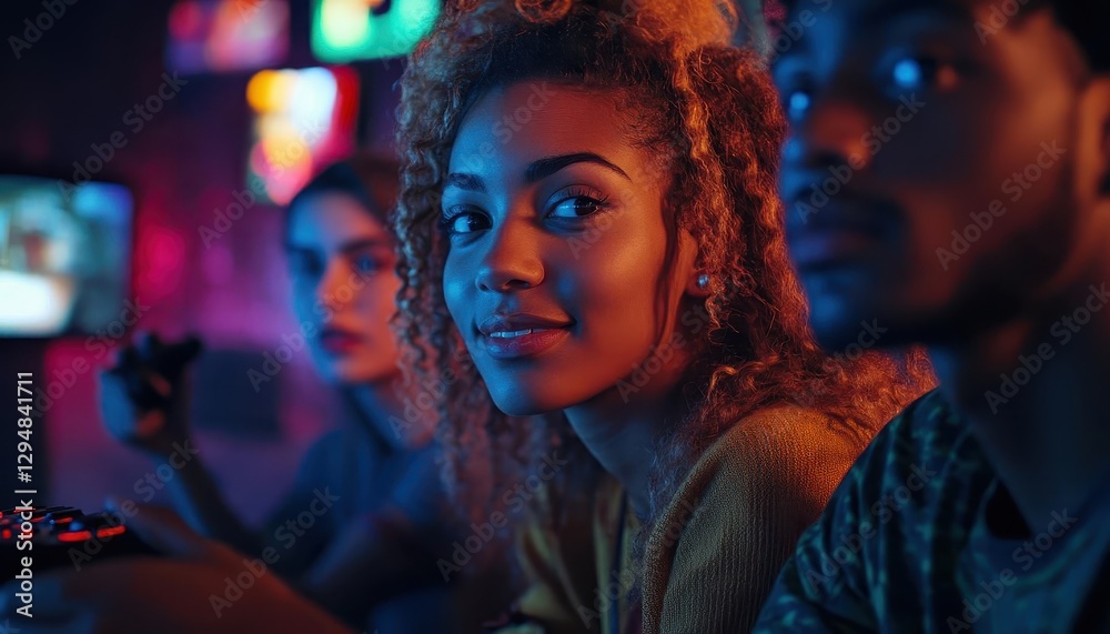 A group of friends playing video games on a gaming console, Gaming, Lifestyle photography, Bright and engaging A group of friends playing video games on a gaming console, Gaming, Lifestyle photography, Bright and engaging