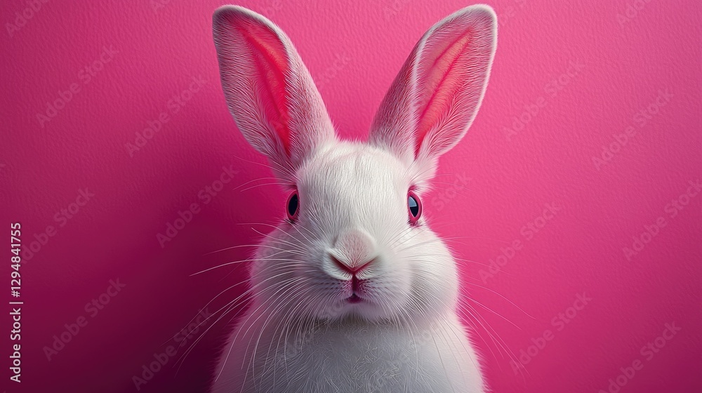 Obraz premium Photo of a little bunny, on a soft pink background Easter theme