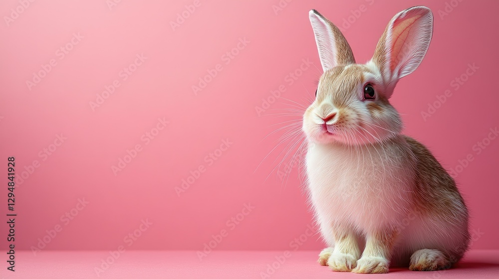 Fototapeta premium Photo of a little bunny, on a soft pink background Easter theme