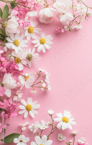 A vibrant arrangement of flowers on a pink background, perfect for decoration or design.