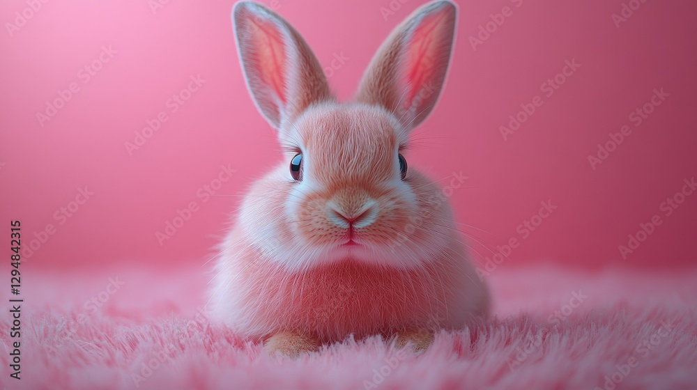 Fototapeta premium Photo of a little bunny, on a soft pink background Easter theme