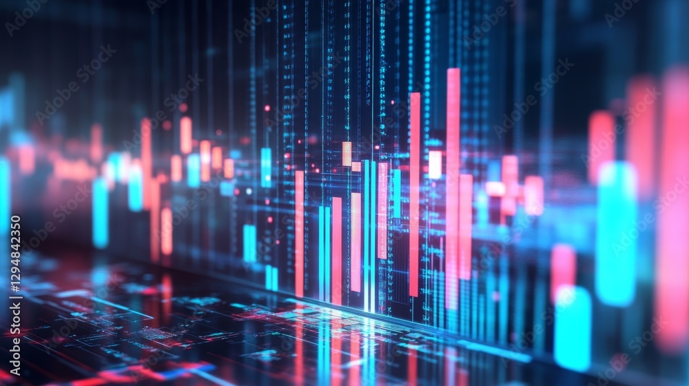 A photorealistic bar graph of website traffic, with digital bars and a computer screen overlay A photorealistic bar graph of website traffic, with digital bars and a computer screen overlay