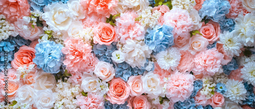A vibrant arrangement of pastel flowers creating a beautiful, decorative background.