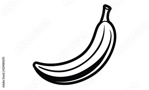 Banana silhouette, tropical fruit vector, black and white illustration
