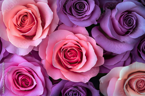 A vibrant arrangement of pink and purple roses, showcasing their beauty and elegance.
