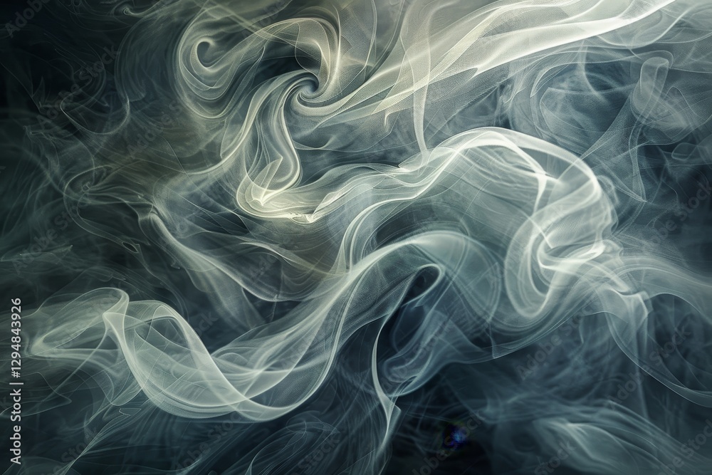 Fototapeta premium Wispy white smoke tendrils swirl and dance against a dark background, creating a beautiful abstract image, Wispy tendrils swirling together