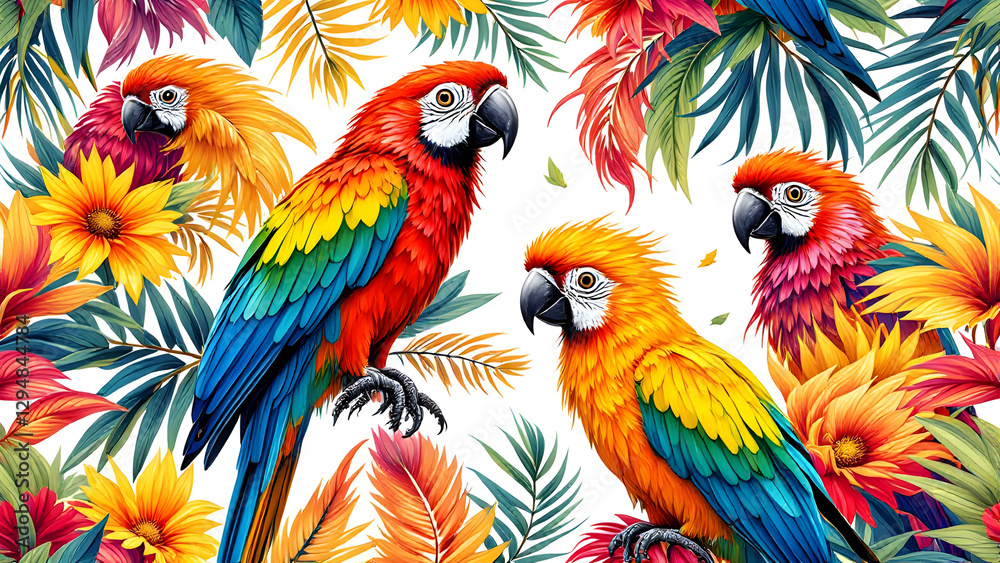 Seamless Tropical Birds Pattern