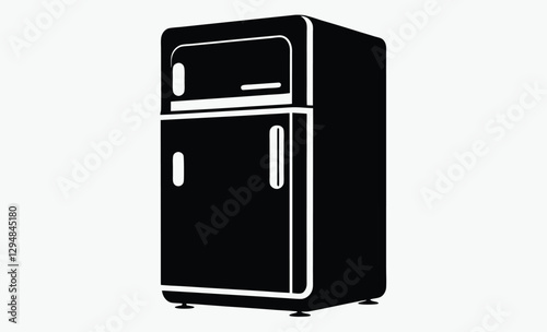 Refrigerator silhouette, kitchen appliance vector, black and white illustration