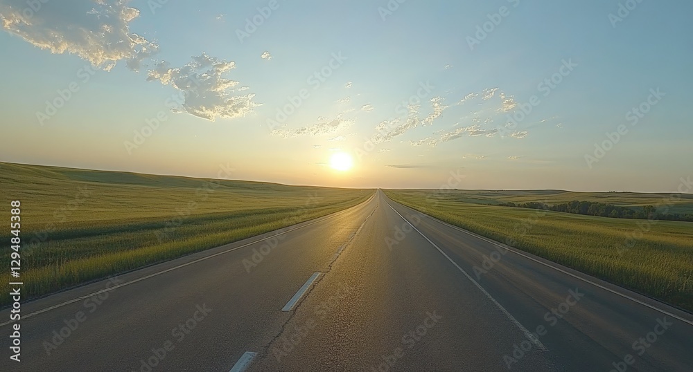 Naklejka premium Sunset Highway Prairie Road Trip Scenic