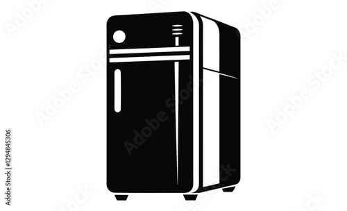 Refrigerator silhouette, kitchen appliance vector, black and white illustration