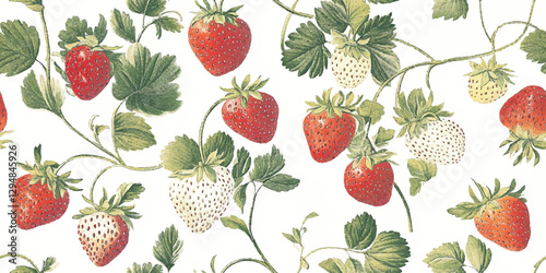 Strawberry seamless pattern. Elegant berry repeat background for summer, kitchen, design, packaging, fabric, wallpaper, branding, stationery, wrapping paper, interior
