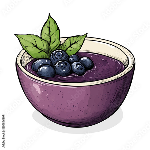 Acai bowl minimalist flat illustration, featuring a clean design isolated on a white background.

