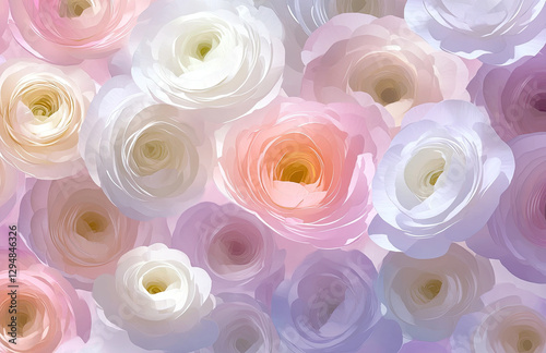 A vibrant arrangement of soft, colorful flowers in various shades and textures.