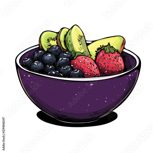 Acai bowl minimalist flat illustration, featuring a clean design isolated on a white background.

