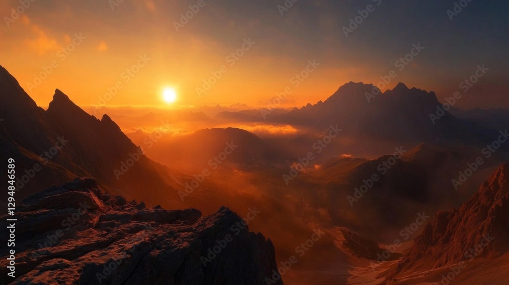 Fototapeta premium Majestic Sunrise Over Misty Mountain Range