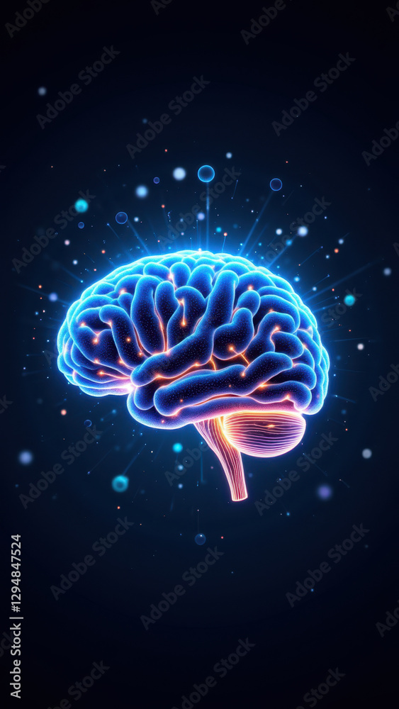 Illustration of a brain with AI and technology themes. Illustration of a brain with AI and technology themes.