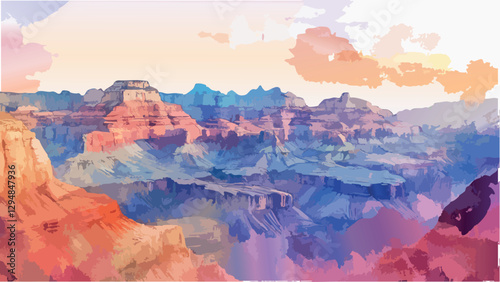 The Grand Canyon Painted in Watercolor .eps