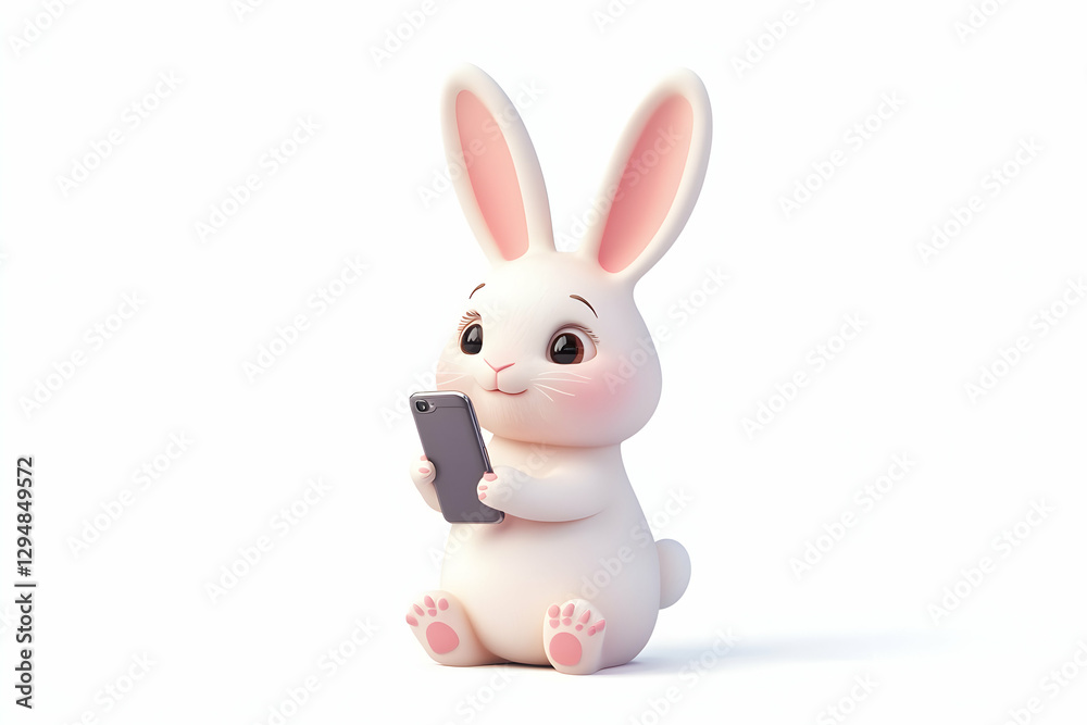 Bunny character with smartphone on white background Bunny character with smartphone on white background