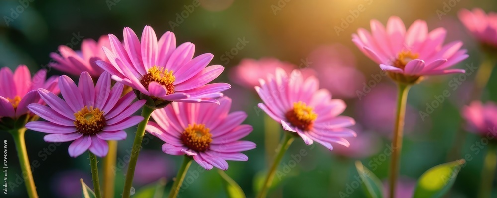 Delicate pink fuchsia aster blooms in a garden, nature, pink Delicate pink fuchsia aster blooms in a garden, nature, pink