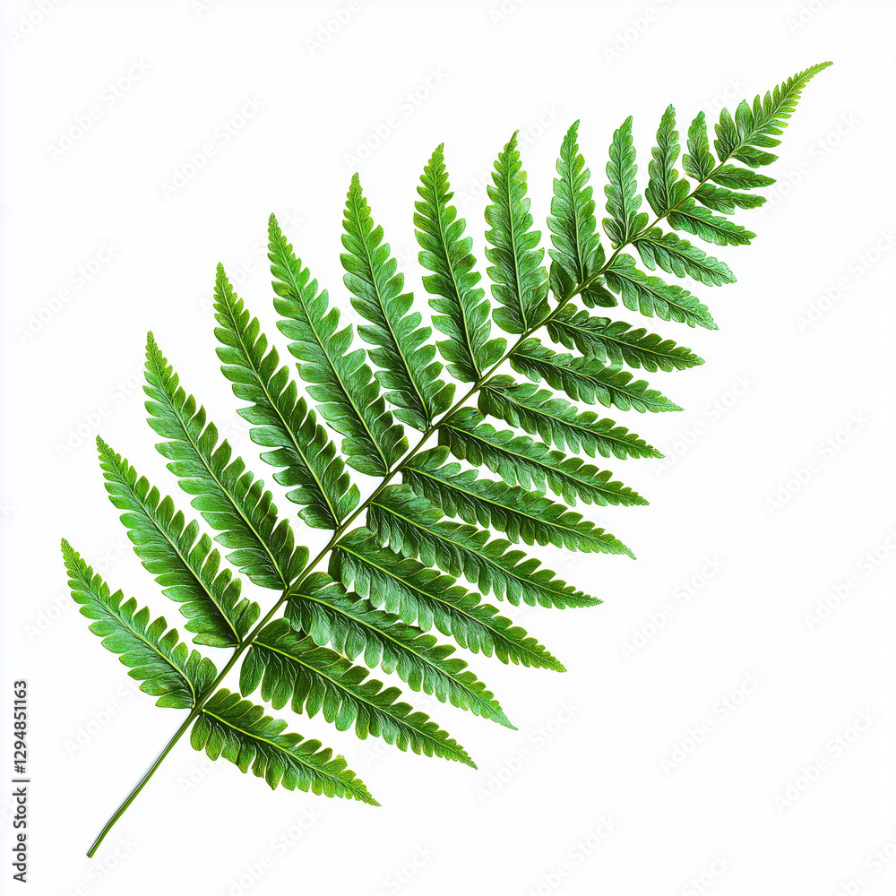 Green Fern Leaves Flat Lay – Top View Scrapbooking Decorative Element Isolated on White Background