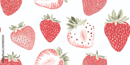 Strawberry seamless pattern. Elegant berry repeat background for summer, kitchen, textile, restaurant, menu. design, packaging, fabric, wallpaper, branding, stationery, wrapping paper, interior