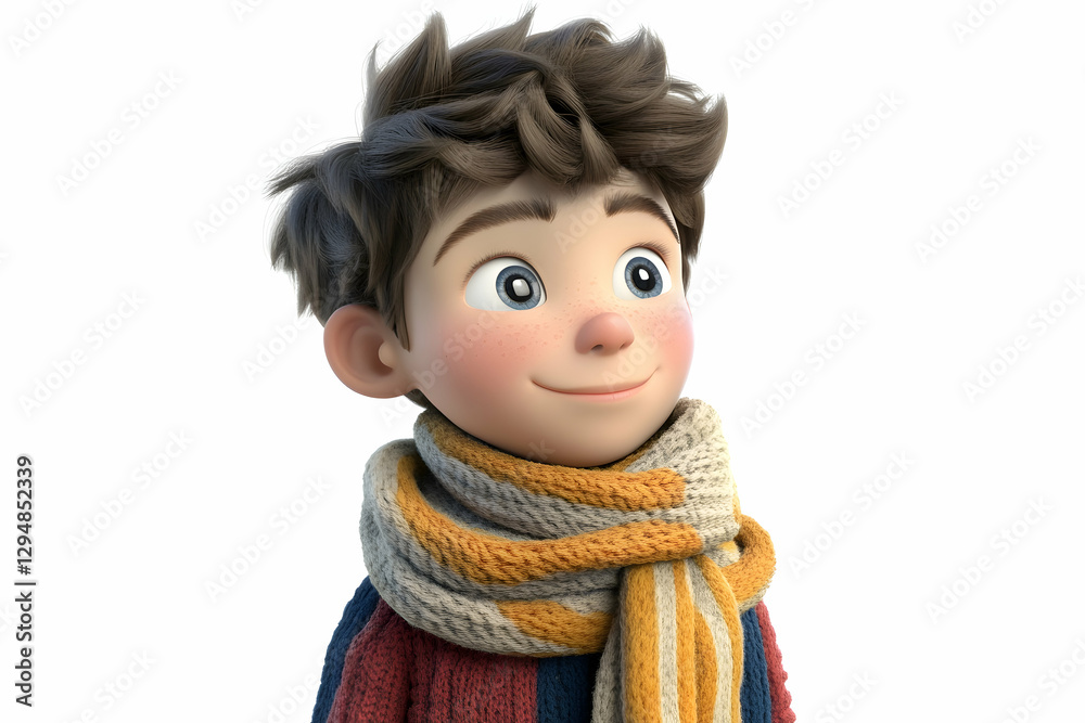 Expressive 3D animated boy with a cozy scarf Expressive 3D animated boy with a cozy scarf