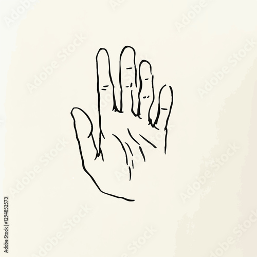 Handprint art displays creativity and expression in monochrome tones,  A monochrome handprint against a white background highlights human identity, symbolizing individuality and personal identificatio