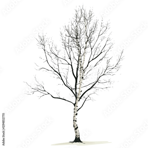 Birch tree minimalist 2D vector graphic illustration sketch on a white background.

