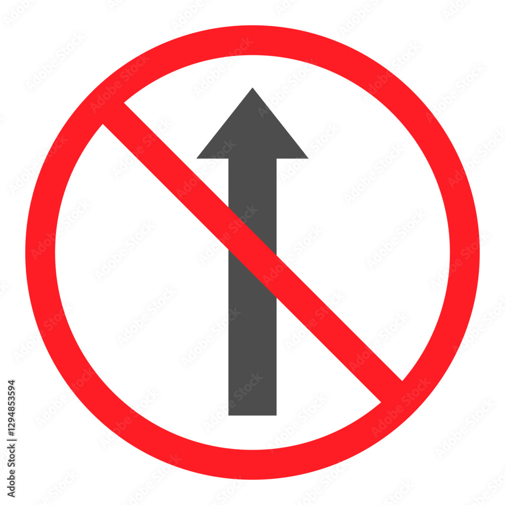 Illustration of No Straight Ahead Sign Flat Icon Illustration of No Straight Ahead Sign Flat Icon
