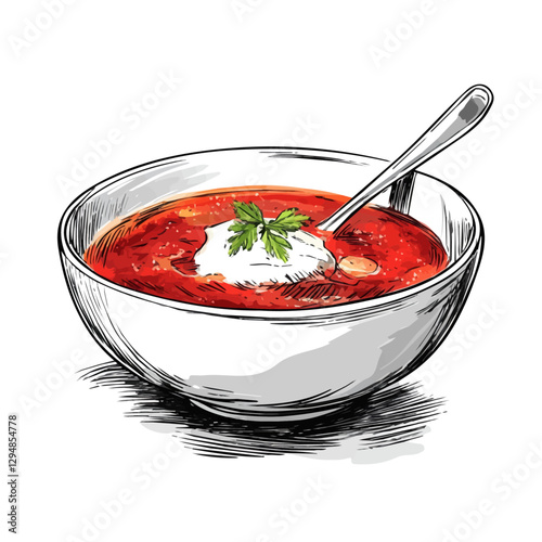 Borscht minimalist 2D vector graphic illustration sketch on a white background.

