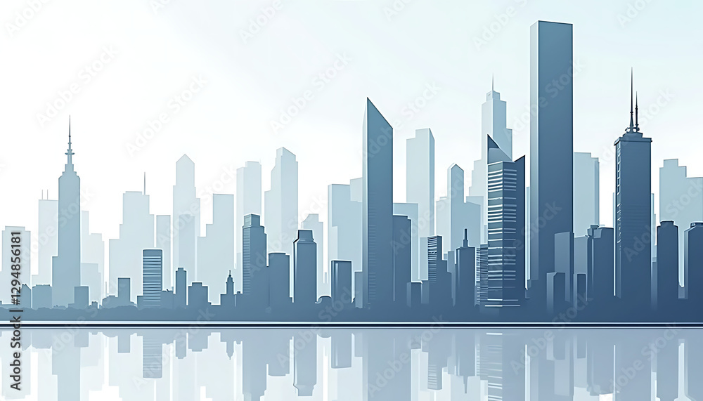 Fototapeta premium Modern skyline silhouette against reflective water