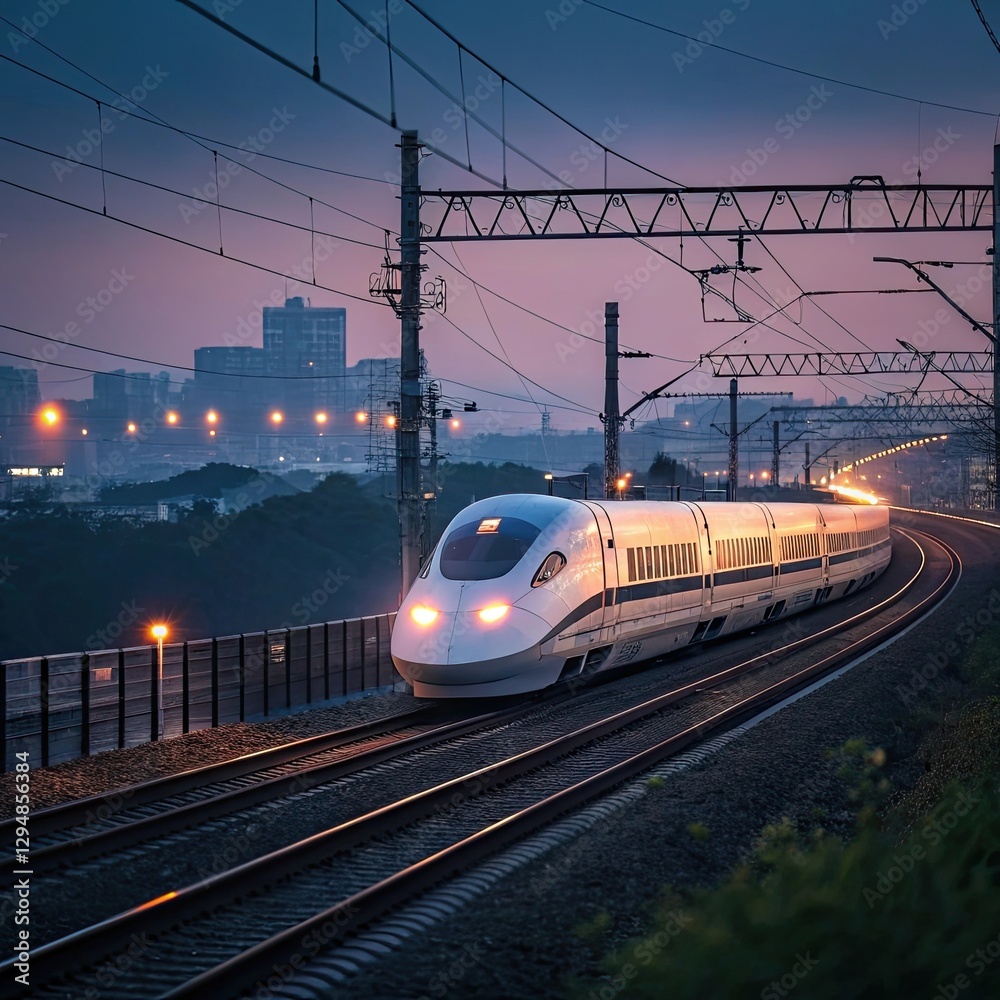 Naklejka premium bullet train at night